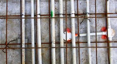 Workers installing the M&E components