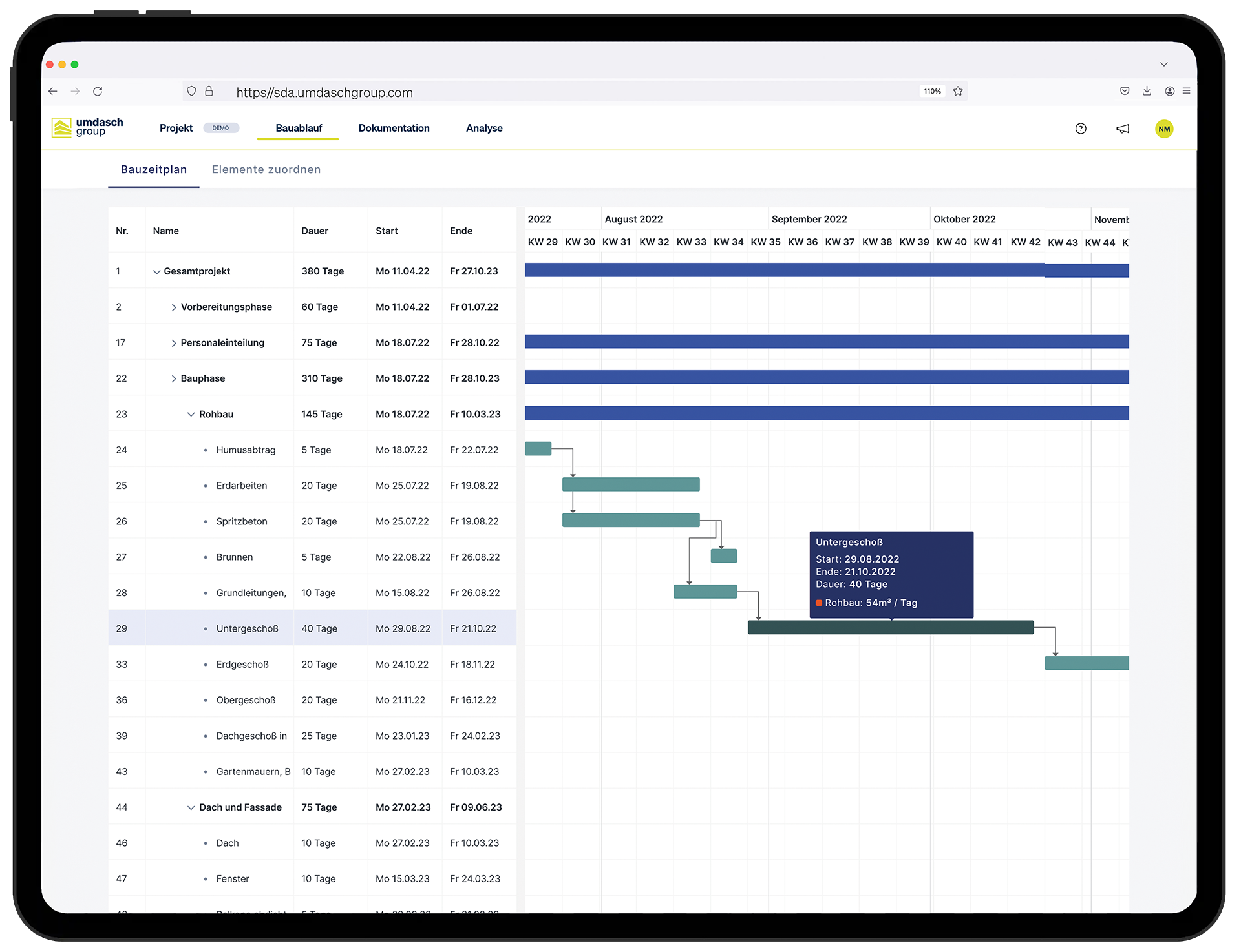 Site Docu and Analytics Bauablaufplanung