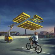 Yellow formwork floating in the sky (illustration).